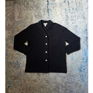 Talbots Womens Small Shacket Black Oyster Pearl‎ Buttons Waffle Knit Long Sleeve